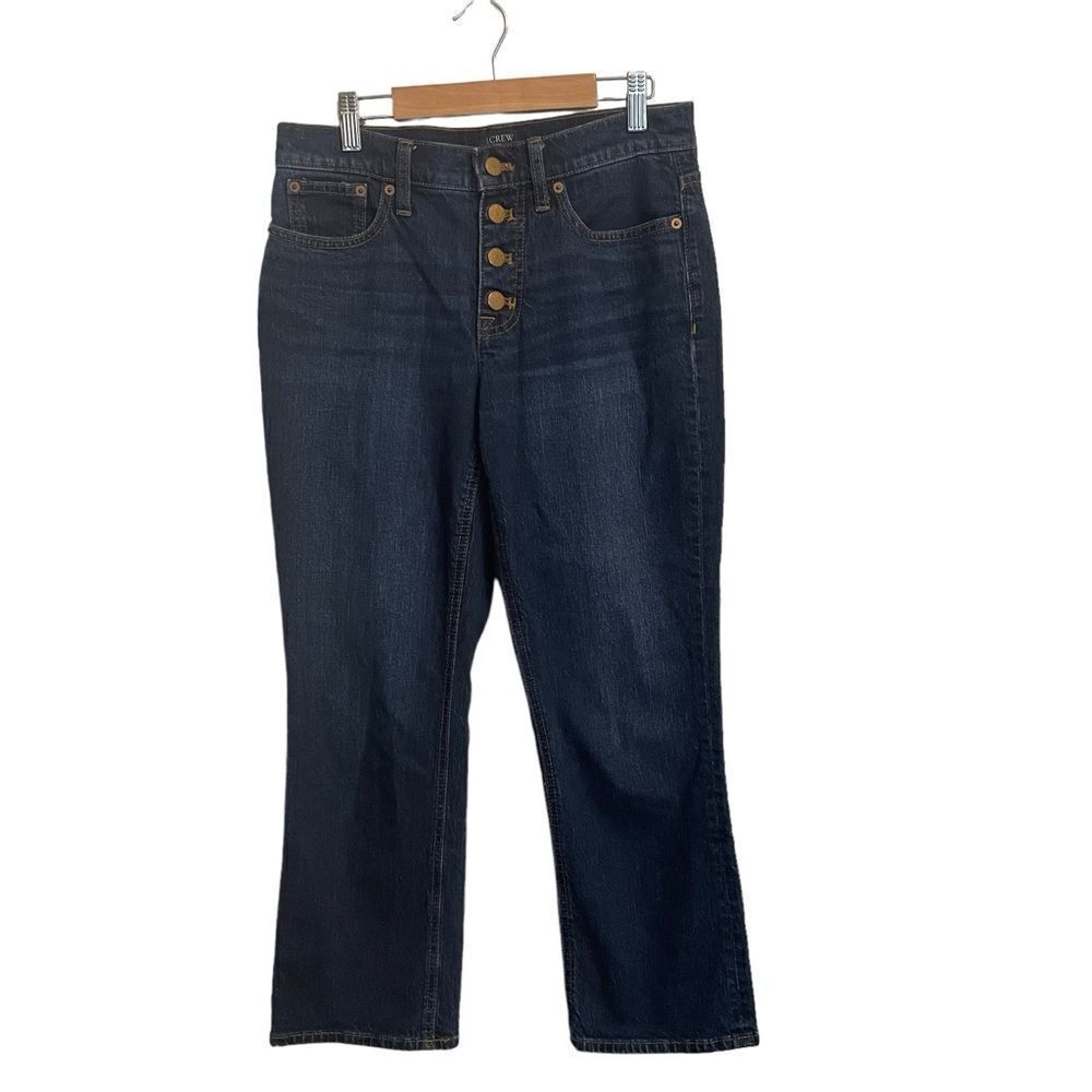 J.Crew Womens Mid-Rise Flare Crop Jeans Dark Indigo Button Fly Size 26
